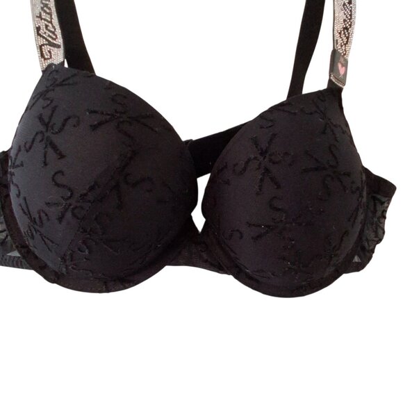 Victorias Secret nwt bra very sexy low cut demi 38C black lace rhinestone straps - Picture 3 of 7
